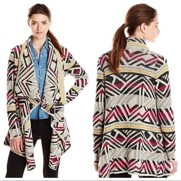 Lucky Brand Intarsia Drape Open Cardigan Sweater Sz M - Picture 1 of 6